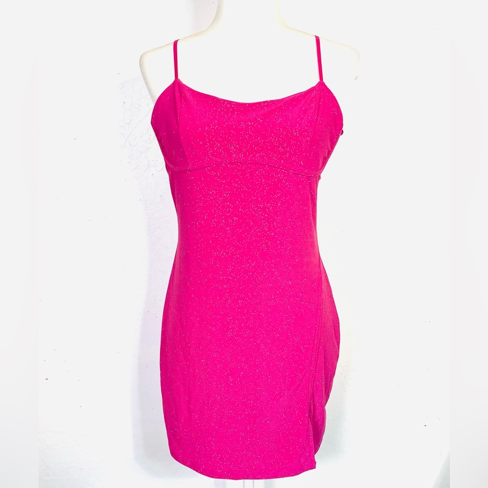 Women's Size Medium Large M L Sparkly Bodycon Mini Dress Short Purple Pink